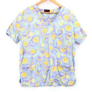 Vintage Fashion Scrubs Scrub Top Unisex Multicolor Stars Night Print Size Large